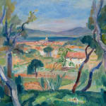 CHARLES CAMOIN: Le Village Entre Les Arbres (Saint-Tropez), circa 1947, huile sur toile