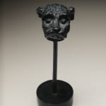 DIEGO GIACOMETTI: Tête Du Chien Willy Avec Poils, Circa 1980, Bronze à patine noire et verte, sur tige et socle circulaire