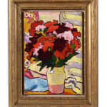 LOUIS VALTAT, Bouquet Au Drapé Jaune Et Mauve, circa 1945, Huile sur toile