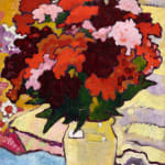 LOUIS VALTAT, Bouquet Au Drapé Jaune Et Mauve, circa 1945, Huile sur toile