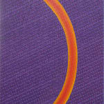 An orange and yellow semicircle (vertical, left) on a purple background.