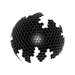 Plastic with hexagonal pattern on surface painted matte black and curved to form an incomplete globe