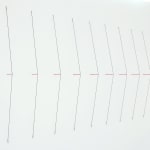 Side view of 11 bowstrings stretched vertically and side-by-side, each pushed outwards in the middle by a red pencil.