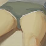 A person’s upper legs and crotch area wearing green shorts are depicted from a foreshortened perspective.