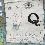 Detail of Poster reads in symbols " & so Eye ASS Q, Is this Fair?"