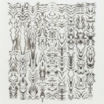 Black ink on paper which was folded in evenly spaced columns to create intricate mirrored abstract organic forms
