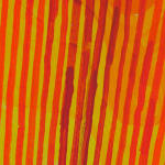 Detail; dark red and orange lines over a yellow background.