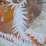 Detail; close up of the leaf-like white sequins.