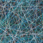 Detail: hundreds of overlapping, multicolored threads, primarily blue.
