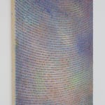 Side view of a multicolored abstract painting.