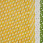 Detail of a yellow, white, green and grey abstract painting mimicking fabric.