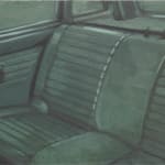Seats of the backseat of an old car are depicted in shades of turquoise.