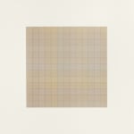 Brown horizontal and vertical grid lines separate squares of muted tan colors with hints of primary and secondary colors, creating grid of thirteen by thirteen squares.
