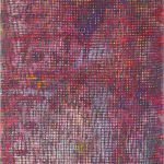 vertical rectangular abstract painting, prominent color is dark red
