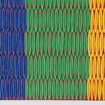 Detail of the blue green and yellow stripes in Eric Fanning