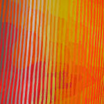 Detail; thin black, grey, white, yellow, orange, and red lines over thick, multicolored, wavy lines.