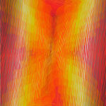 Wavy yellow, orange and red lines create a radiating "X", overlaid with radiating rectangles.