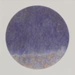 Large circular ballpoint pen drawing with washes of blue and orange watercolor create a night time landscape with multiple stars At the bottom of the piece various thoughts are written down in all caps and fill the entirety of the landscape