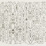Black ink on paper which was folded in evenly spaced columns to create intricate mirrored abstract organic forms