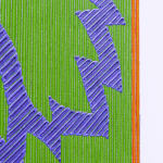Detail of the right green purple and orange panel showing multiple layers of paint