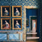 Colorful salon in Versailles, salle la familie royale, with four portraits on the wall, by Robert Polidori