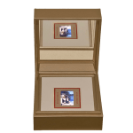 open jewel box with vintage slide of woman holding camera in hand by Lee Shulman and The Anonymous Project