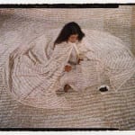 WOman sitting on ground with bowl of henna, by Lalla Essaydi