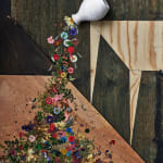 Abelardo Morell Flowers for Lisa #30 two dimensional illusion of vase of flowers tipping and spilling off table made of flat plywood