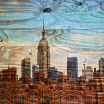 Abelardo Morell Tent Camera Image on Ground View of The Empire State Building Looking West from 512 W. 22nd St Roof with Empire State Building view on plywood