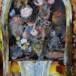Abelardo Morell Flowers for Lisa #17 multiple exposures of floral illustrations and painting of a vase and corridor