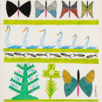 Scottie Wilson, Blue Swans and Butterfly, 1960, circa