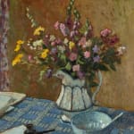 Bernard Dunstan, Still Life of Summer Flowers in a Jug with a Bowl