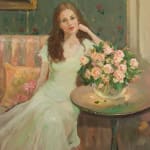 Katya Gridneva, Portrait with pink peonies