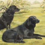 Michelle Bennett Oates, Two Black Labradors in a Landscape