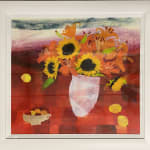 Caroline Bailey RSW, Sunflowers on yellow table