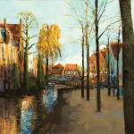 Alan Thompson, Venice,ochre building with green shutters SOLD