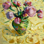 Alex Brown, Peonies, yellow table cloth II SOLD