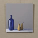 Jo Barrett, Still Life with Blue Glass Bottle and Pears