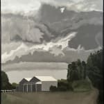 Framed view of Neil William's oil on linen painting 'The Meeting Place', as featured in his solo exhibition 'Distance' at kellilundberg.art.