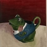 Grace Murphy's oil on board painting 'Pour Frog', available to view in the stockroom of kellilundberg.art.