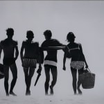Jeff Carter's iconic black and white photograph of four beachgoers, titled 'The Pickners, Wanda'. On display in the Illsely Collection exhibition at kellilundberg.art.