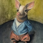 Grace Murphy's oil on board painting 'Poised Pig' as featured in the kellilundberg.art inaugural exhibition 'Maiden Voyage'.