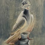 Grace Murphy's oil on board painting 'Pidgeon Person' available to view in the stockroom of kellilundberg.art.