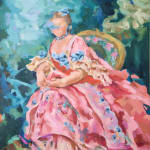 Elena Zhao's oil on canvas painting 'Madame Barbie' as featured in kellilundberg.art's inaugural exhibition 'Maiden Voyage'.