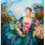 Elena Zhao's oil on canvas painting 'Budget Pompadour' as featured in kellilundberg.art's inaugural exhibition 'Maiden Voyage'.