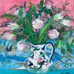 Ann Oram, A bunch of Tulips on Pink and Blue, 2025
