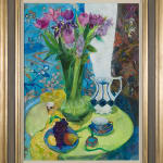 Ann Oram, A bunch of Tulips on Pink and Blue, 2025