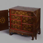 Unknown, Korean Empire (1897–1915), Red Lacquer Safe Cabinet Inlaid with Mother-of-Pearl , Shagreen and Brass Wire, Late 19th - early...