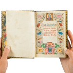 a richly illuminated medieval manuscript, an Italian Book of Hours made in Roma, signed and dated