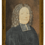 Portrait of a man with curly hair in formal attire, set against a dark background, by Jean-Etienne Liotard.